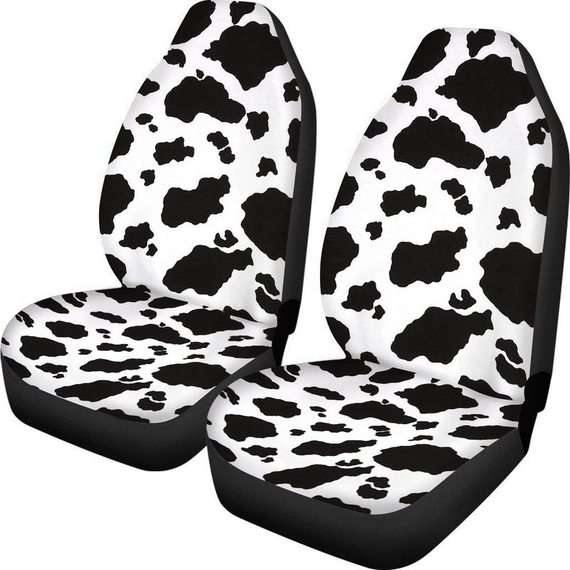 Dreaweet Stylish Cow Print Auto Seat Covers Black&White Front Seat Protector Fit for Most Cars, Sedan, SUV, Van 2 Pcs - Image 1